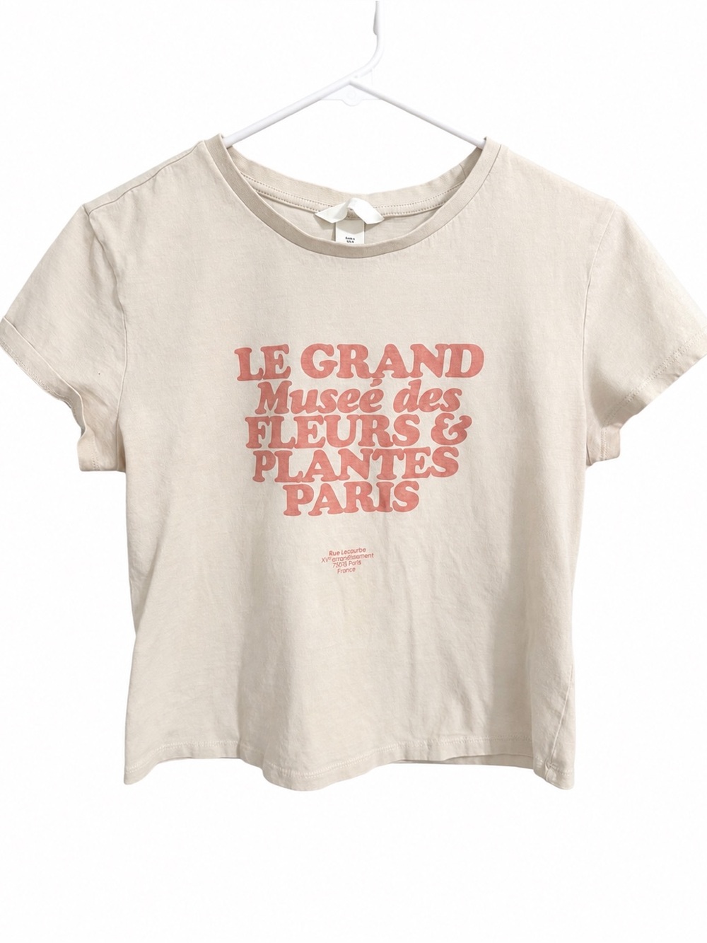H&M Medium Cropped Le Grand Musée des Fleurs Paris Graphic Tee Cream Rust